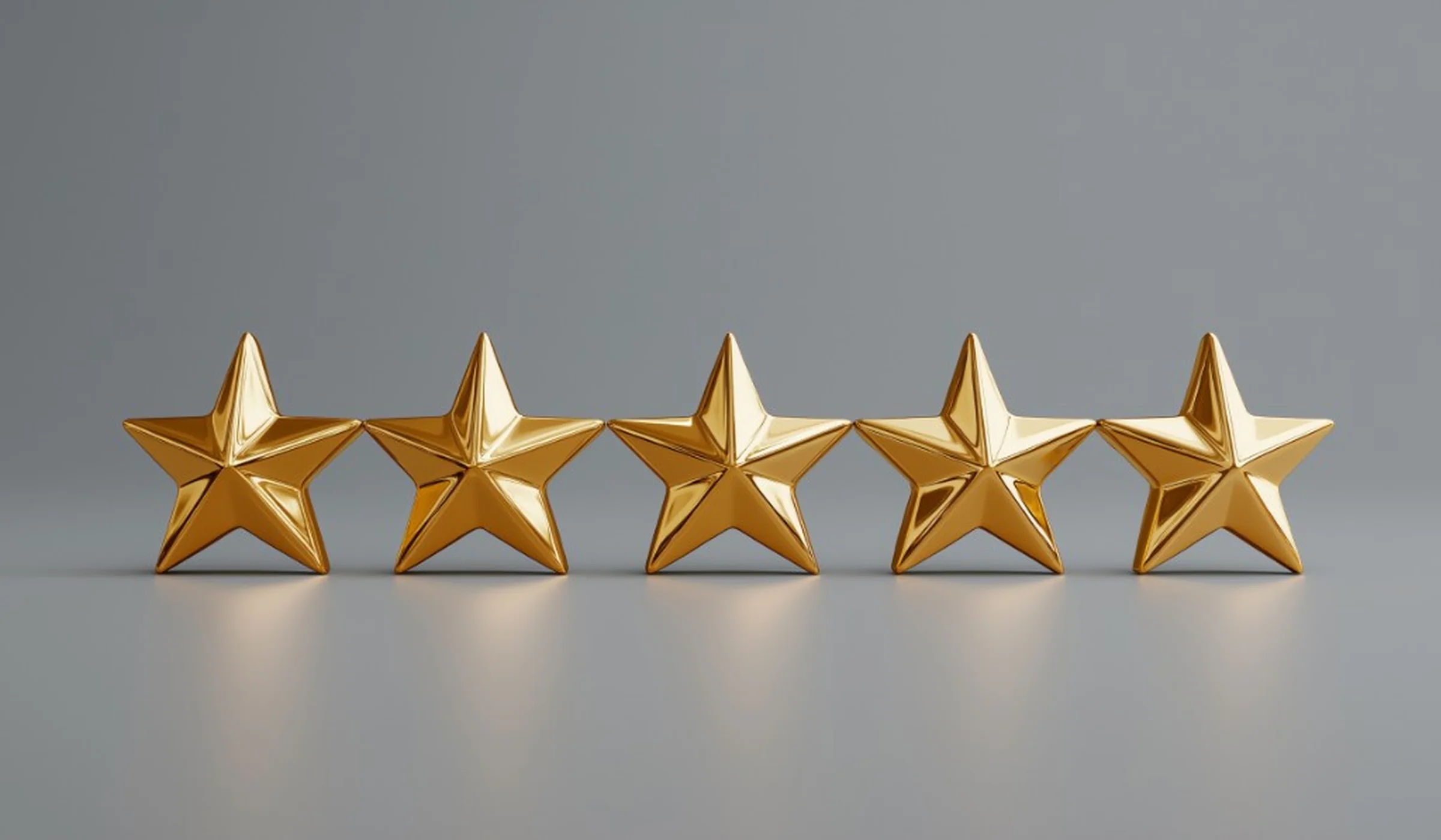 Cinco estrelas douradas em fileira, avaliação máxima